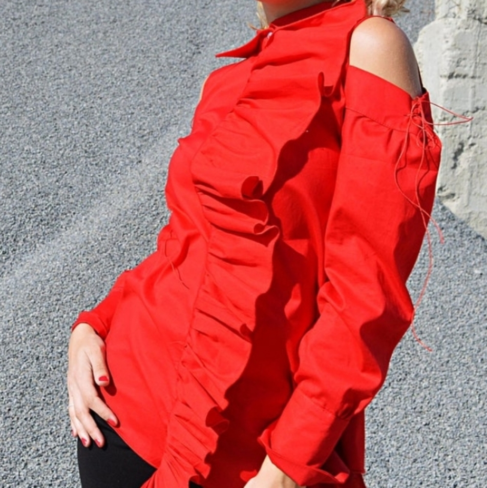 Button down ruffle shirt